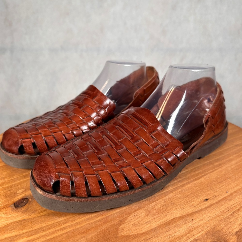 Sunsteps Huarache Sandals Mens Size 11 Brown Woven Leather Hand Woven Good